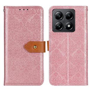 For Xiaomi 14T Pro European Floral Embossed Leather Phone Case(Pink)