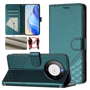 For Huawei Mate 60 Honeycomb Embossing RFID Leather Phone Case(Peacock Green)