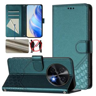 For Huawei nova 12i 4G Honeycomb Embossing RFID Leather Phone Case(Peacock Green)