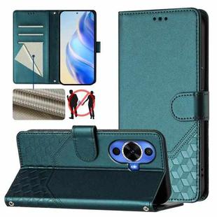 For Huawei nova 12S 4G Honeycomb Embossing RFID Leather Phone Case(Peacock Green)