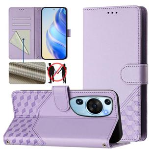 For Huawei P60 Art Honeycomb Embossing RFID Leather Phone Case(Light Purple)