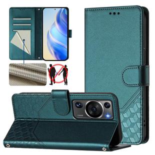 For Huawei P60 / P60 Pro Honeycomb Embossing RFID Leather Phone Case(Peacock Green)