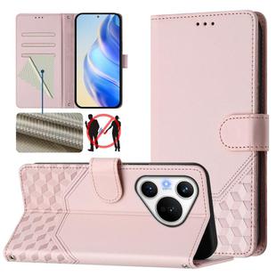 For Huawei Pura 70 Honeycomb Embossing RFID Leather Phone Case(Pink)