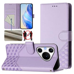 For Huawei Pura 70 Pro / Pura 70 Pro+ Honeycomb Embossing RFID Leather Phone Case(Light Purple)