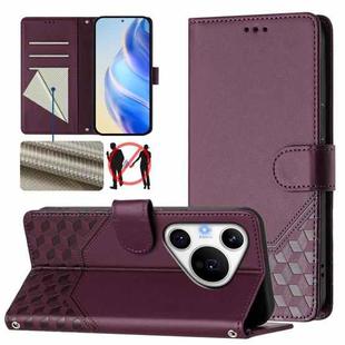 For Huawei Pura 70 Pro / Pura 70 Pro+ Honeycomb Embossing RFID Leather Phone Case(Violet)