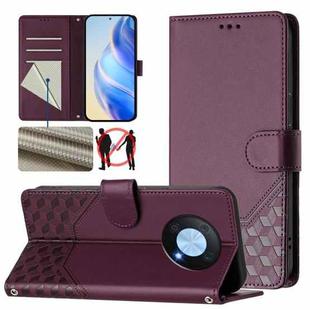 For Huawei nova Y90 Honeycomb Embossing RFID Leather Phone Case(Violet)