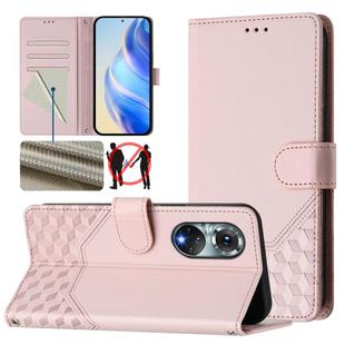 For Huawei nova 9 Honeycomb Embossing RFID Leather Phone Case(Pink)