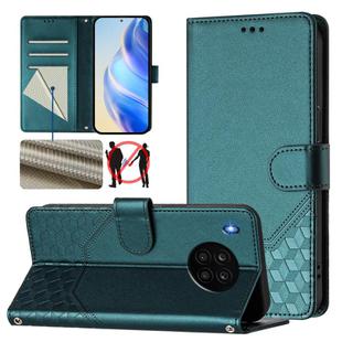 For Huawei nova 8i Honeycomb Embossing RFID Leather Phone Case(Peacock Green)