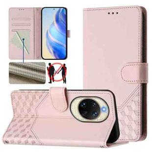For Huawei nova 14 5G Honeycomb Embossing RFID Leather Phone Case(Pink)