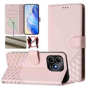 For Huawei Enjoy 80s Honeycomb Embossing RFID Leather Phone Case(Pink)