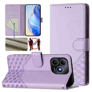 For Huawei Enjoy 80s Honeycomb Embossing RFID Leather Phone Case(Light Purple)