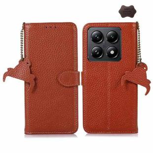 For Xiaomi 14T Genuine Leather Litchi Texture RFID Leather Phone Case(Coffee)