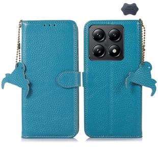 For Xiaomi 14T Genuine Leather Litchi Texture RFID Leather Phone Case(Blue)