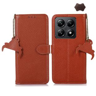 For Xiaomi 14T Pro Genuine Leather Litchi Texture RFID Leather Phone Case(Coffee)