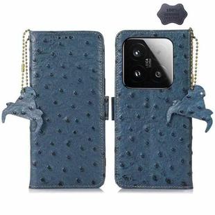 For Xiaomi 15T 5G Ostrich Pattern Genuine Leather RFID Phone Case(Blue)