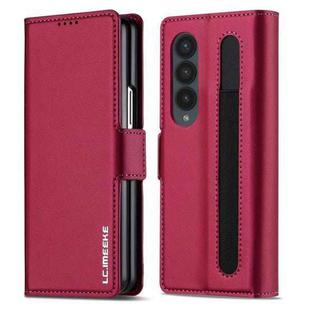 For Samsung Galaxy Z Fold3 5G LC.IMEEKE L1 Series Frosted Fine Texture PU Phone Case with Pen Slot, Pen Not Included(Red)