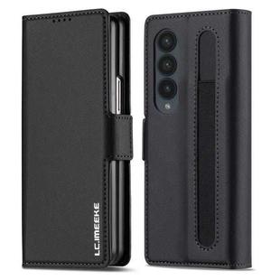 For Samsung Galaxy Z Fold4 LC.IMEEKE L1 Series Frosted Fine Texture PU Phone Case with Pen Slot, Pen Not Included(Black)