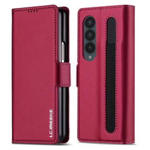 For Samsung Galaxy Z Fold4 LC.IMEEKE L1 Series Frosted Fine Texture PU Phone Case with Pen Slot, Pen Not Included(Red)