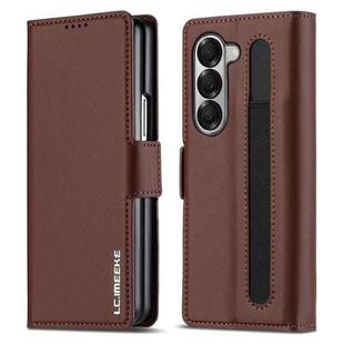 For Samsung Galaxy Z Fold5 LC.IMEEKE L1 Series Frosted Fine Texture PU Phone Case with Pen Slot, Pen Not Included(Black)