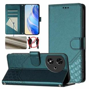 For Honor Play 50 Honeycomb Embossing RFID Leather Phone Case(Peacock Green)