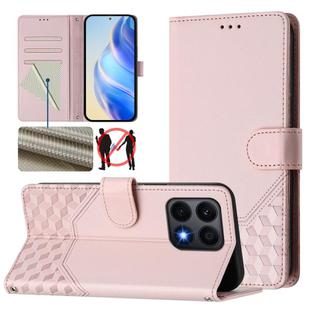 For Honor X8a / X8 5G / X6 4G / X6s 4G Honeycomb Embossing RFID Leather Phone Case(Pink)