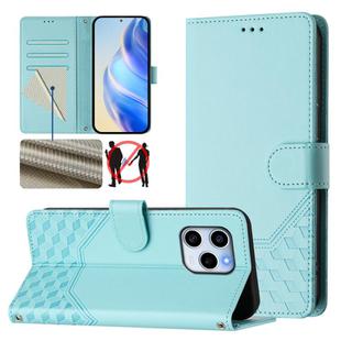 For Honor 60 SE 5G Honeycomb Embossing RFID Leather Phone Case(Mint Green)