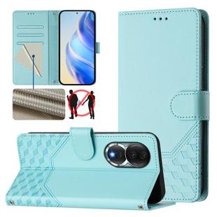 For Honor 80 5G Honeycomb Embossing RFID Leather Phone Case(Mint Green)