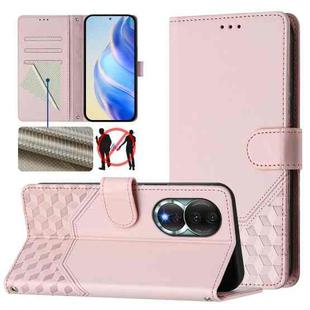 For Honor 80 5G Honeycomb Embossing RFID Leather Phone Case(Pink)