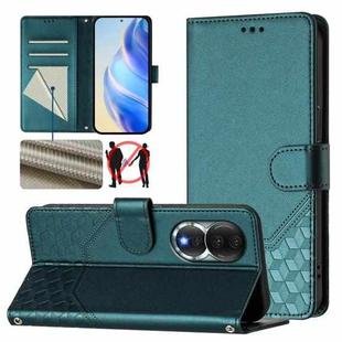 For Honor 80 5G Honeycomb Embossing RFID Leather Phone Case(Peacock Green)