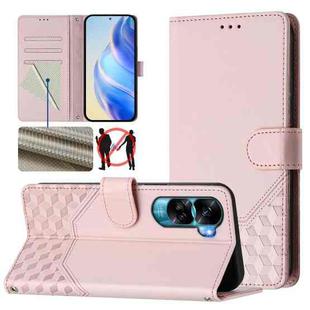 For Honor 90 Lite 5G / X50i 5G Honeycomb Embossing RFID Leather Phone Case(Pink)