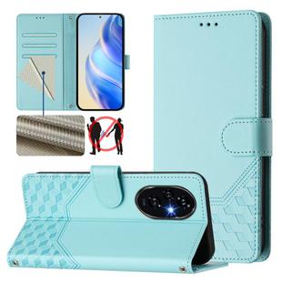 For Honor 200 Pro Honeycomb Embossing RFID Leather Phone Case(Mint Green)