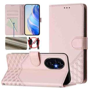 For Honor 200 Pro Honeycomb Embossing RFID Leather Phone Case(Pink)