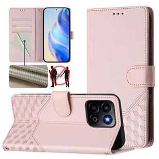 For Honor 200 Smart 5G Honeycomb Embossing RFID Leather Phone Case(Pink)