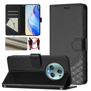 For Honor Magic5 Pro Honeycomb Embossing RFID Leather Phone Case(Black)