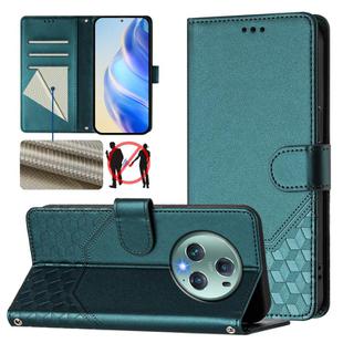 For Honor Magic5 Pro Honeycomb Embossing RFID Leather Phone Case(Peacock Green)