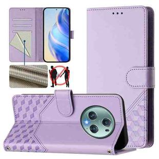 For Honor Magic5 Pro Honeycomb Embossing RFID Leather Phone Case(Light Purple)