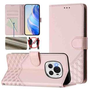 For Honor Magic6 5G Honeycomb Embossing RFID Leather Phone Case(Pink)