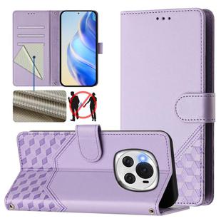 For Honor Magic6 5G Honeycomb Embossing RFID Leather Phone Case(Light Purple)