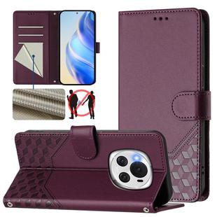 For Honor Magic6 5G Honeycomb Embossing RFID Leather Phone Case(Violet)