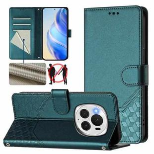 For Honor Magic6 Pro 5G Honeycomb Embossing RFID Leather Phone Case(Peacock Green)