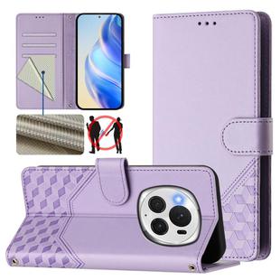 For Honor Magic6 Pro 5G Honeycomb Embossing RFID Leather Phone Case(Light Purple)