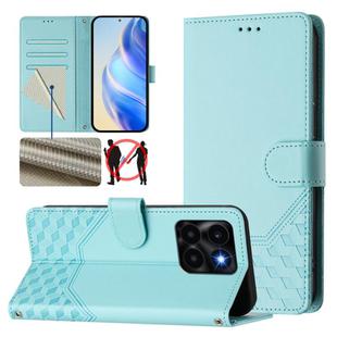 For Honor X6a 4G Honeycomb Embossing RFID Leather Phone Case(Mint Green)