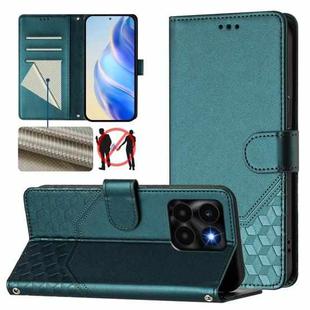 For Honor X6a 4G Honeycomb Embossing RFID Leather Phone Case(Peacock Green)