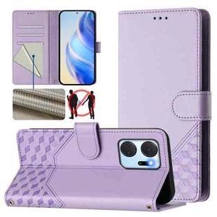 For Honor X7a 4G / Play 7T 5G Honeycomb Embossing RFID Leather Phone Case(Light Purple)