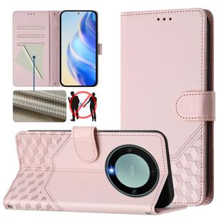 For Honor X40 5G / X9a 5G / Magic5 Lite Honeycomb Embossing RFID Leather Phone Case(Pink)