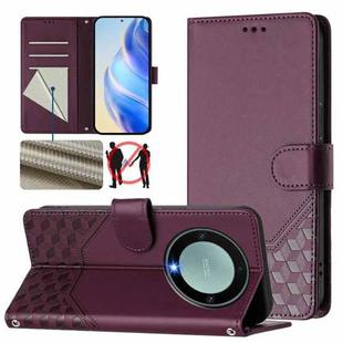 For Honor X40 5G / X9a 5G / Magic5 Lite Honeycomb Embossing RFID Leather Phone Case(Violet)