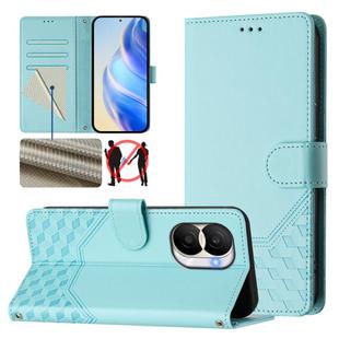 For Honor X40i 5G Honeycomb Embossing RFID Leather Phone Case(Mint Green)