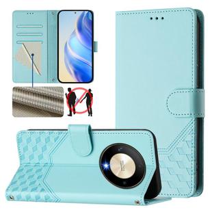 For Honor X9b 5G / Magic6 Lite 5G Honeycomb Embossing RFID Leather Phone Case(Mint Green)