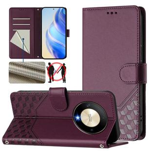 For Honor X9b 5G / Magic6 Lite 5G Honeycomb Embossing RFID Leather Phone Case(Violet)