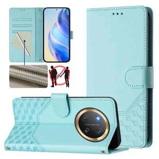 For Honor X9c 5G Honeycomb Embossing RFID Leather Phone Case(Mint Green)